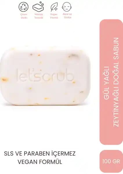 Let’scrub Zeytinyağlı Doğal Gül Yağı Sabunu Cilt Temizliği ve Bakımı İçin Uygun