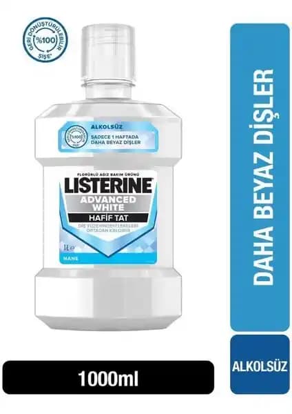 Listerine Advanced White Hafif Tat 1000 ml: Ferahlatıcı ve Tartara Karşı Koruyan Ağız Gargarası