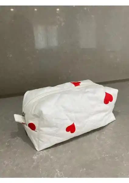 Lusso Tekstil Kalp Model Çok Amaçlı Makyaj Çantası Çevre Dostu ve Şık Tasarım