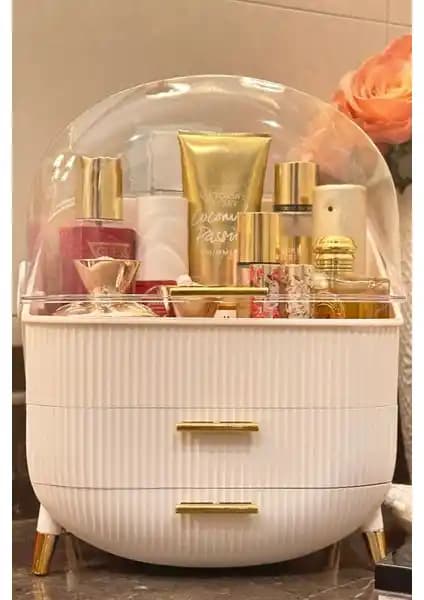 Makri Home Krem Renkli Çekmeceli Makyaj ve Kozmetik Organizeri Günlük Kullanım İçin