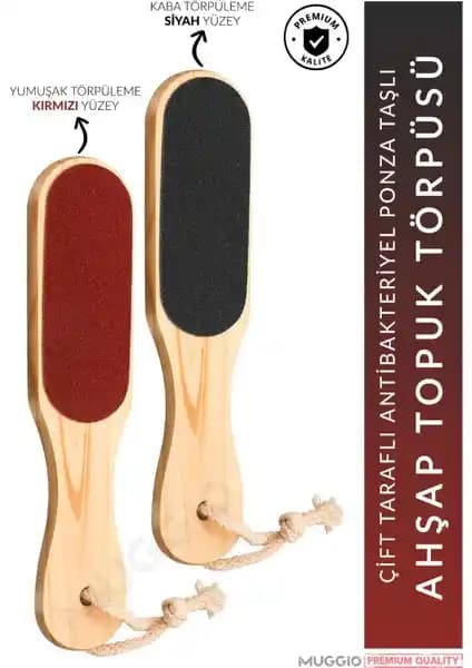 Muggio Ahşap Saplı Ponza Taşlı Çift Taraflı Topuk Törpüsü ile Ayak Bakımında Yeni Dönem