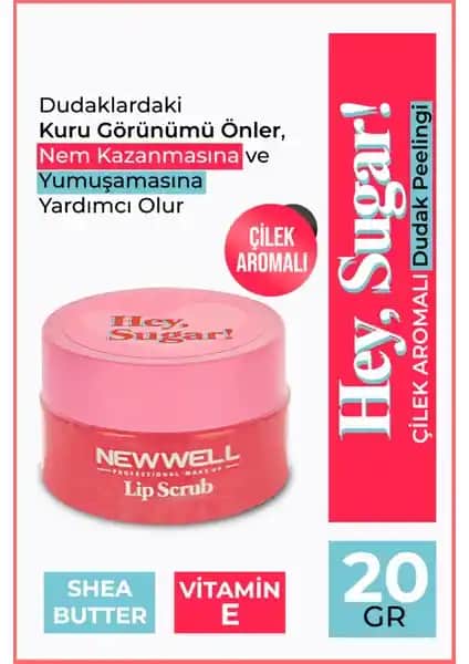 New Well Hey Sugar Çilek Aromalı Dudak Peelingi: Nemlendirici ve Pürüzsüz Dudaklar İçin