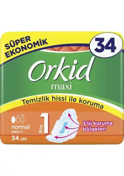 Orkid Maxi Normal Hijyenik Ped 34 Adet Günlük Kullanım İçin Güvenli ve Konforlu