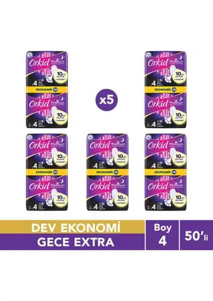 Orkid Platinum Hijyenik Ped Gece Ekstra 50 Adet – Yüksek Emicilik ve Güvenli Koruma