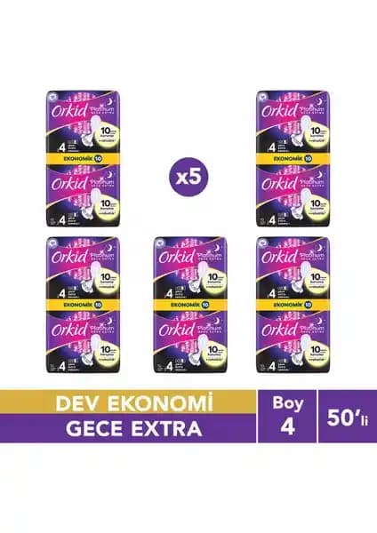 Orkid Platinum Hijyenik Ped Gece Ekstra 50 Adet – Yüksek Emicilik ve Güvenli Koruma