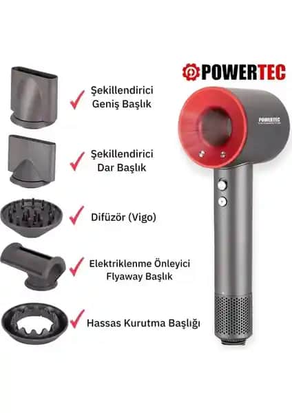 Powertec TR-3333 BLDC Motor ile Gelişmiş ve Çok Fonksiyonlu Saç Kurutma Cihazı