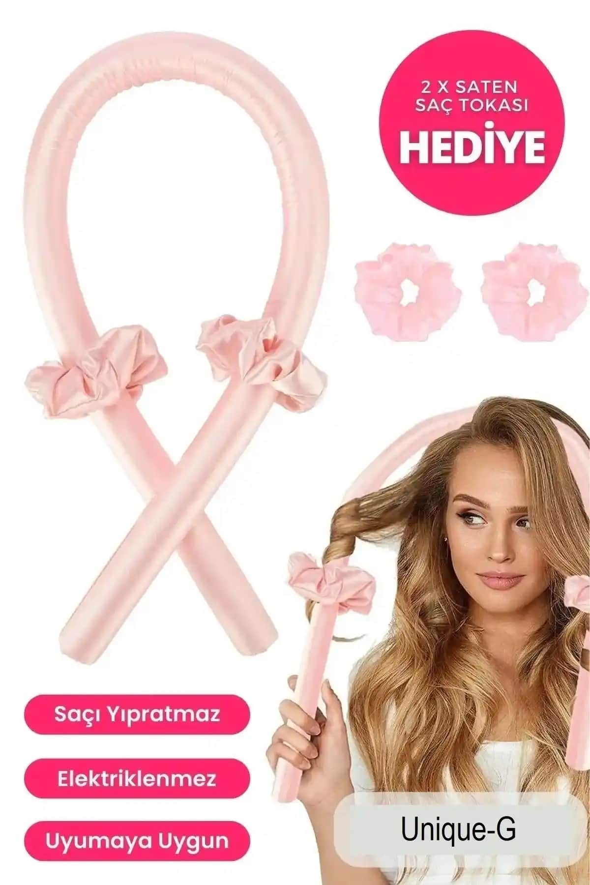 FashionSButik Pudra Pembe Isısız Saç Şekillendirici Seti Doğal Dalga ve Hacim Sağlar