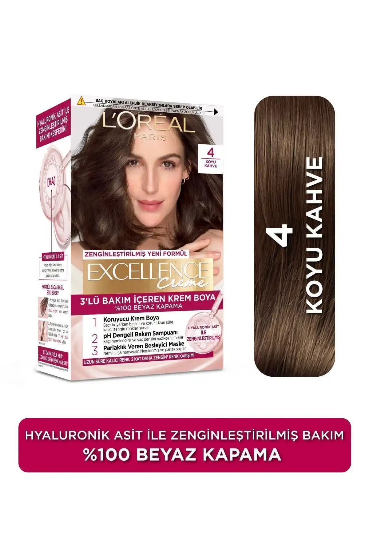 L'Oreal Paris Excellence Creme 4 Kahve Saç Boyası Kalıcı Renk ve Bakım Sağlar