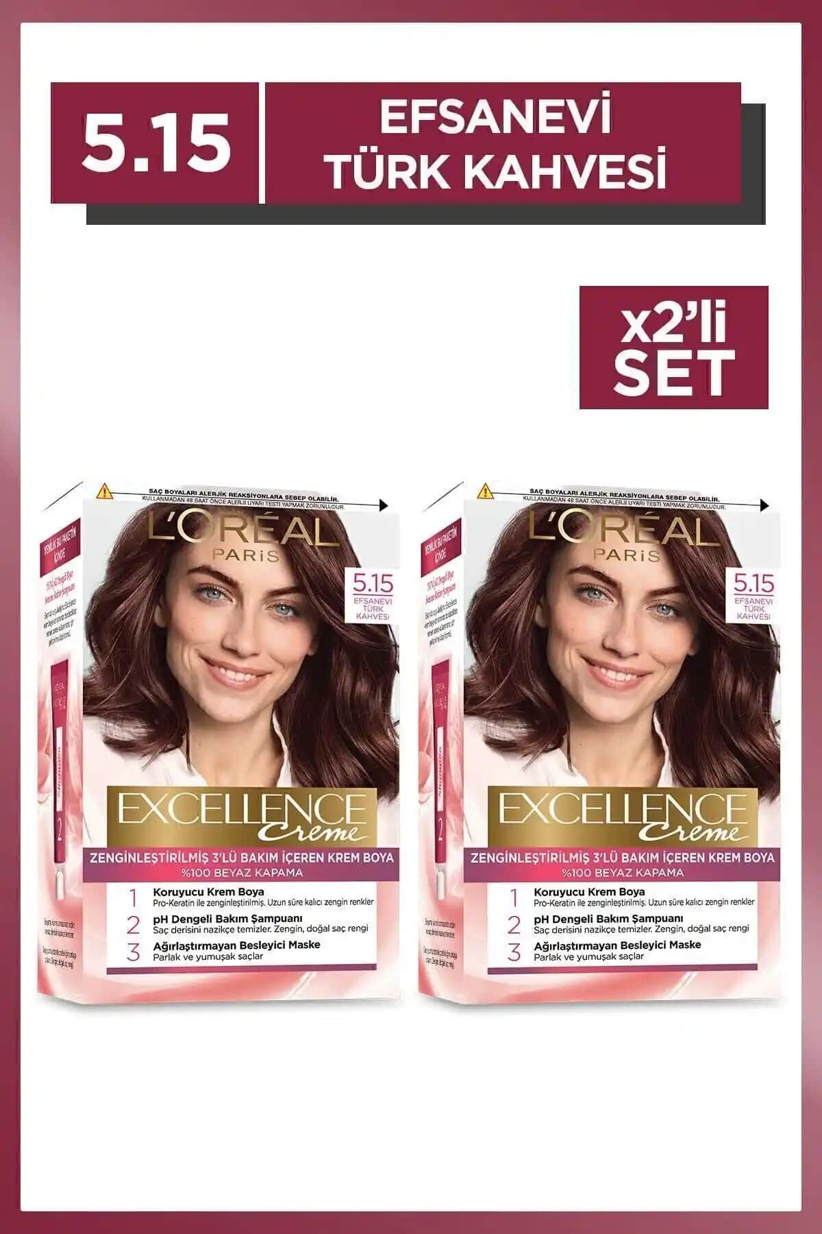 L'Oreal Paris Excellence Creme 5.15 Türk Kahvesi Rengiyle Kalıcı ve Doğal Saç Boyası