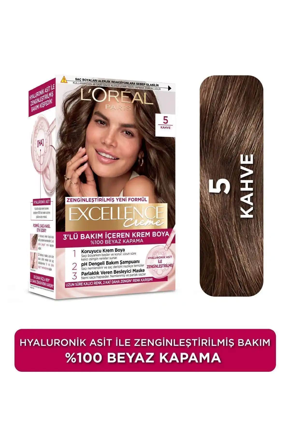 L'Oreal Paris Excellence Creme 5 Kahve Saç Boyası Kalıcı ve Doğal Kahverengi Tonları