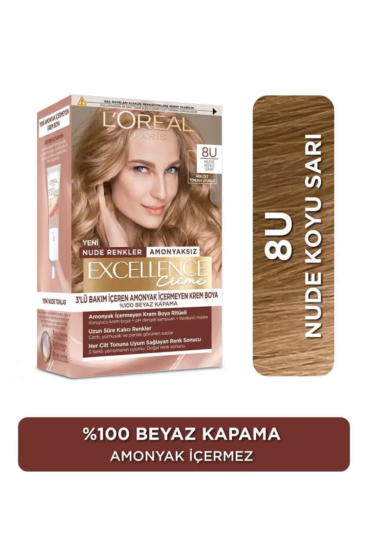L'Oréal Paris Excellence Creme Nude 8u Koyu Sarı Saç Boyası Doğal ve Parlak Görünüm İçin