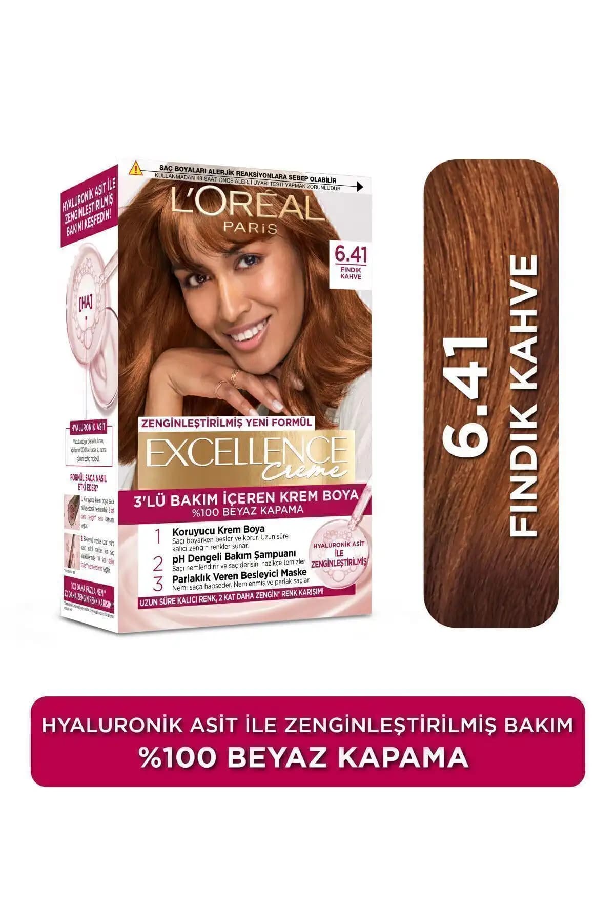 L'Oreal Paris Excellence Creme Saç Boyası 6.41 Fındık Kahvesi Kalıcı ve Güçlü Renk Sağlar