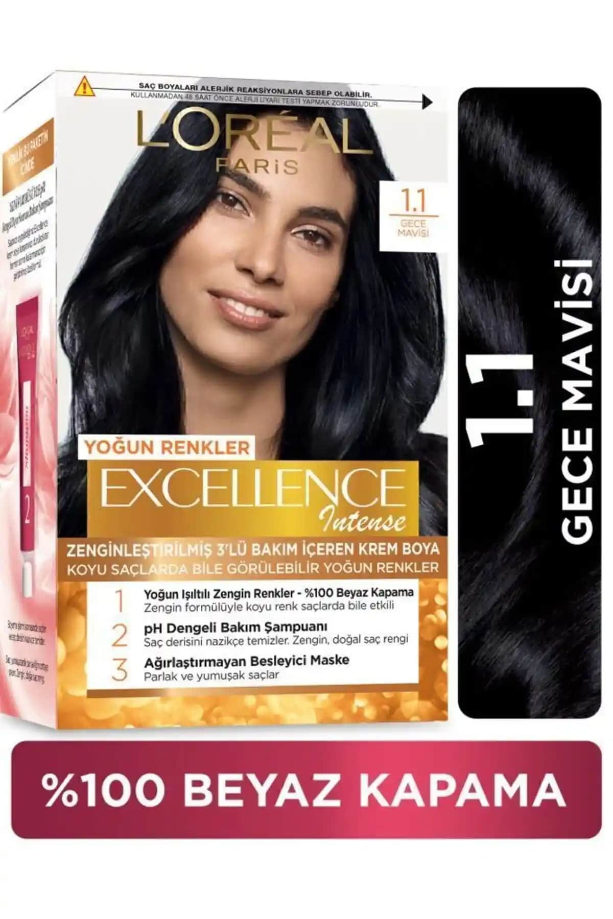 L'Oreal Paris Excellence Kit Siyah Saç Boyası Yoğun Siyah Renk ile Kalıcı ve Parlak Sonuçlar