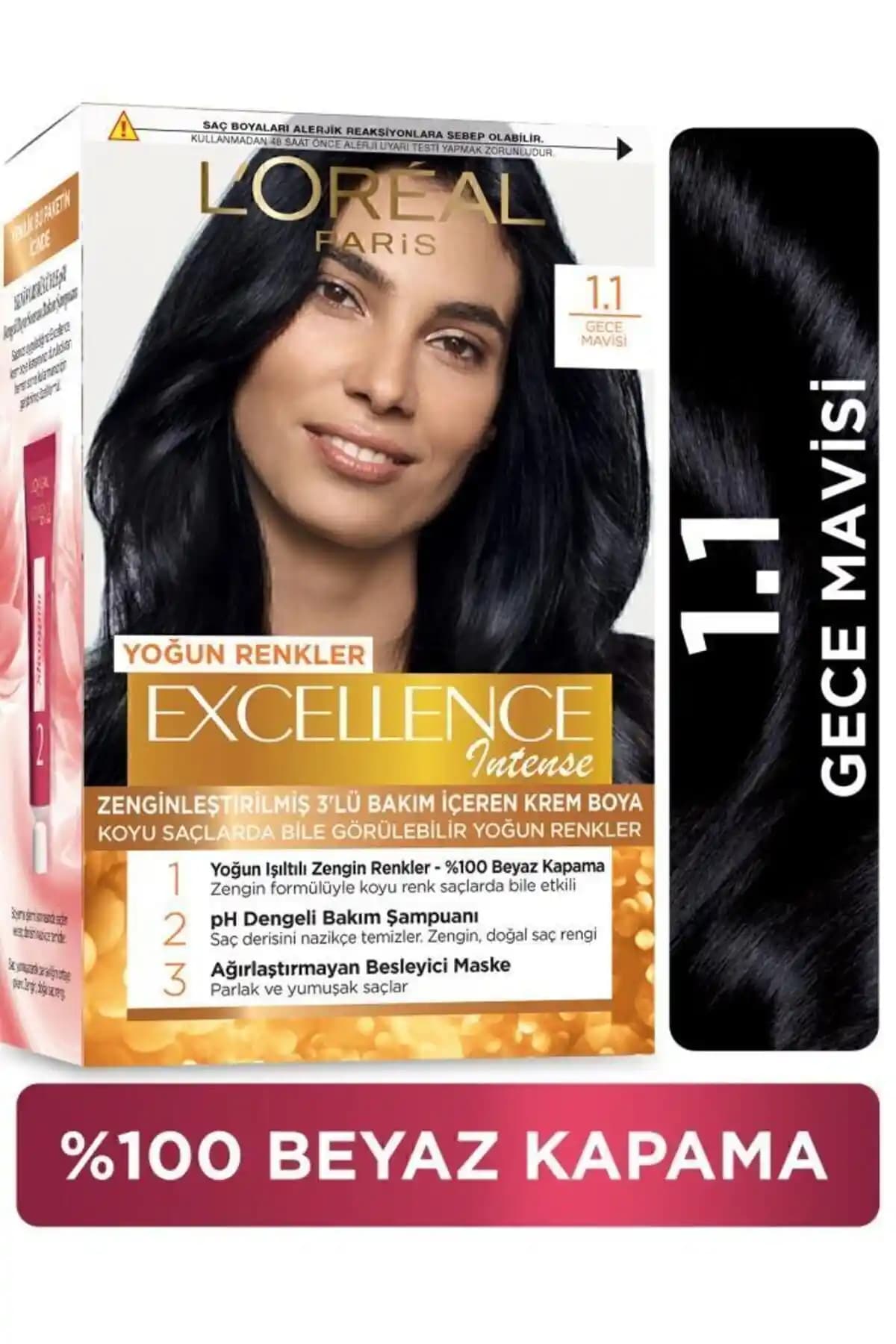 L'Oreal Paris Excellence Kit Siyah Saç Boyası Yoğun Siyah Renk ile Kalıcı ve Parlak Sonuçlar