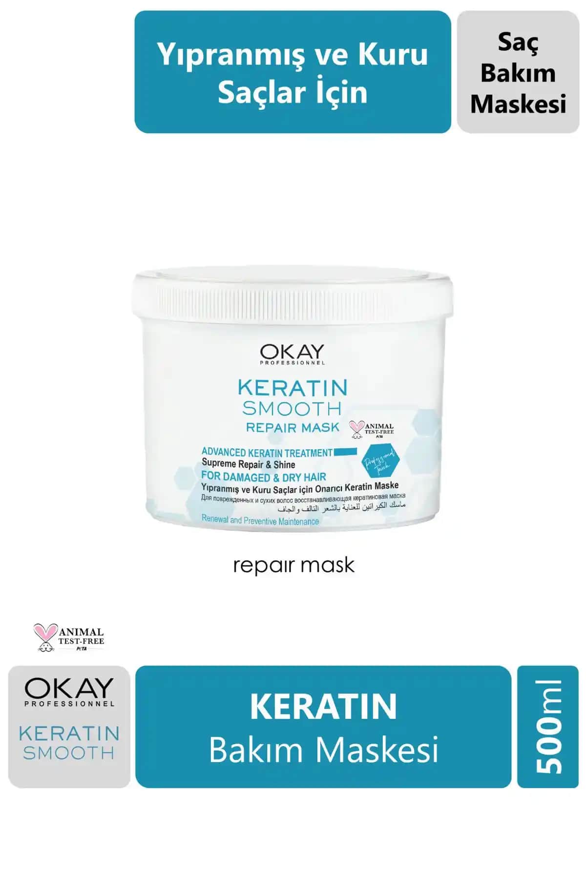 Okay Keratin Smooth Onarıcı Maske: Saçlara Derinlemesine Onarım ve Parlaklık Kazandırır