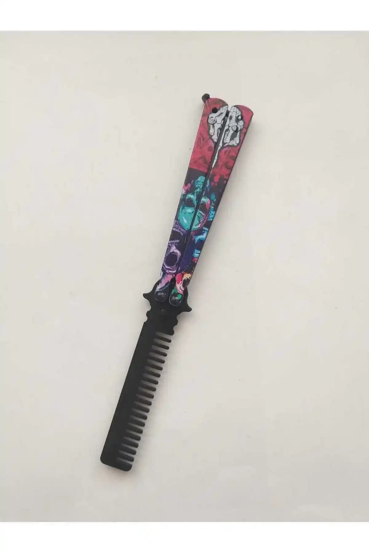 Tactical Line 21 Cm Metal Kelebek Tarak Kurukafa Tasarımı Dayanıklı Saç Bakım Aksesuarı