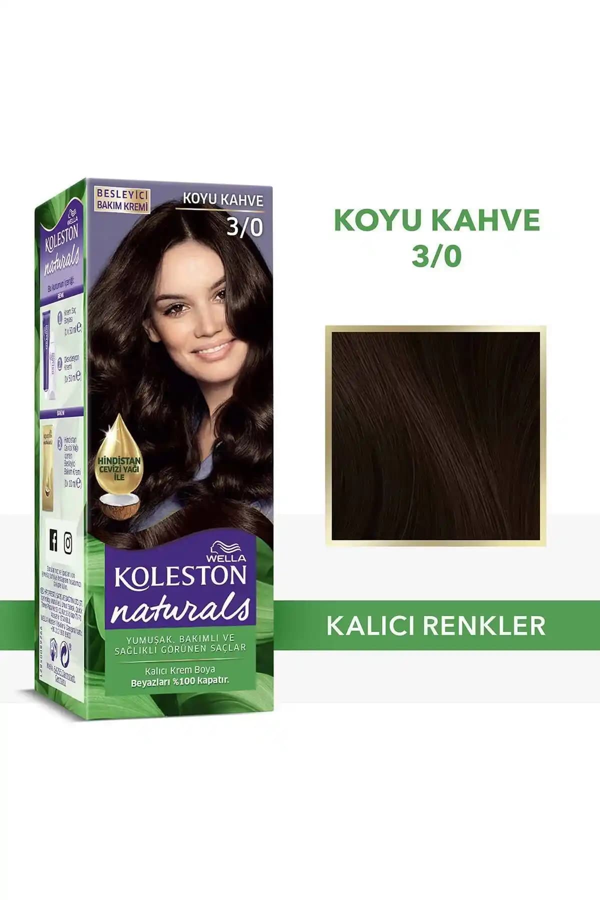 Wella Koleston Naturals Saç Boyası 3/0 Koyu Kahve, Doğal ve Kalıcı Renk Seçeneği