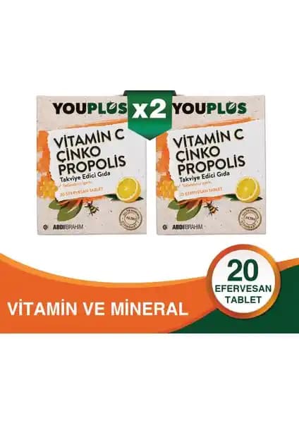 Abdi İbrahim Youplus C Vitamini, Çinko ve Propolis Efervesan Tabletler – 20 Adet