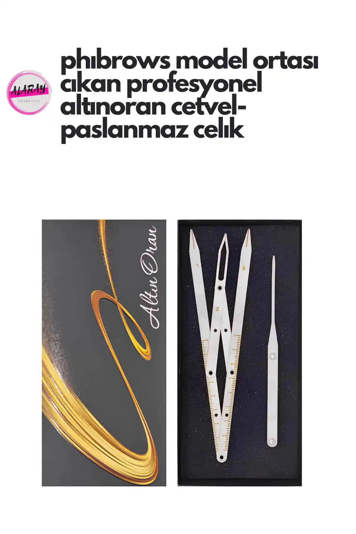 Alaray Cosmetics Phibrows Model Ortası Çıkan Altın Oran Pergel Kaş Tasarım Ölçüm Cetveli
