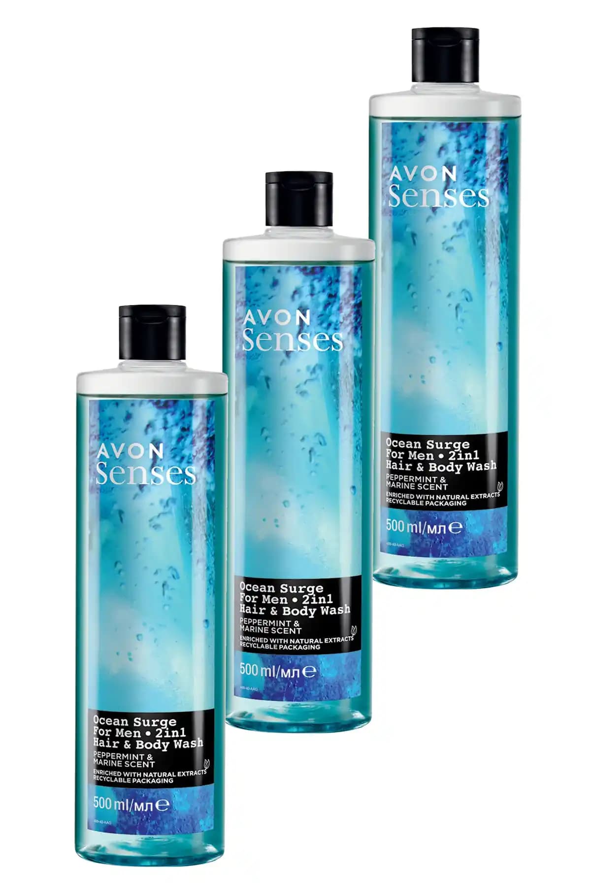 Avon Senses Ocean Surge Nane ve Deniz Kokulu Erkek Duş Jeli Üçlü Set, 500 ml - Günlük Kullanım İçin Pratik