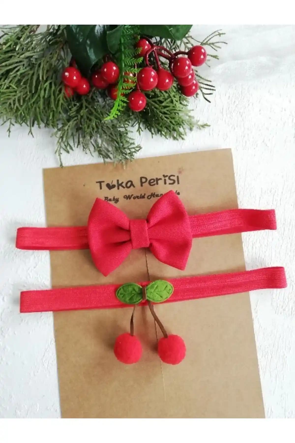 Baby Minnak 2'li Kiraz Bandana Seti: Pamuklu ve Hassas Cilt Dostu Bebek-Çocuk Aksesuarı