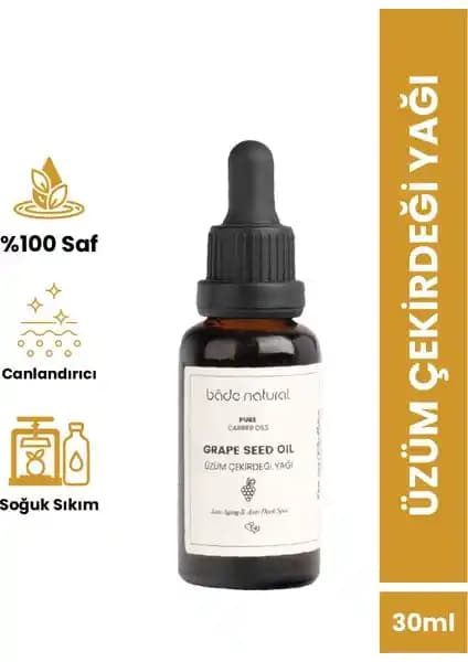 Bade Natural Üzüm Çekirdeği Yağı – %100 Saf, Soğuk Sıkım, Dermatolojik Testli 30 ml