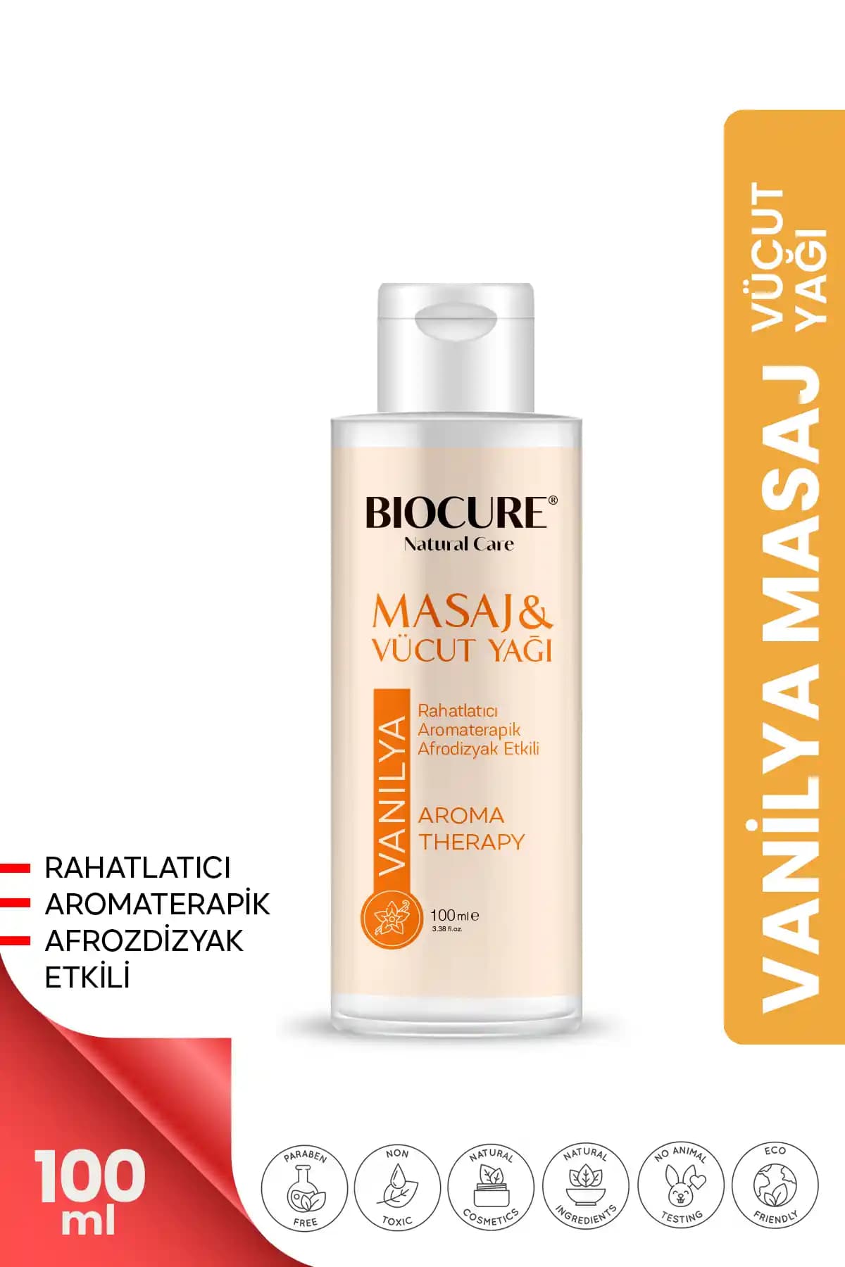 Biocure Rahatlatıcı Vanilya Özlü Masaj Yağı ve Vücut Bakım Yağı – 100 ml, Türkiye Menşei