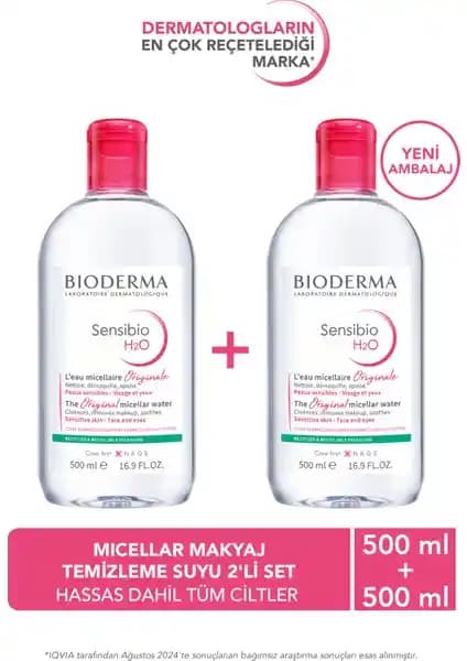 Bioderma Sensibio H2O Mikellar Makyaj Temizleme Suyu Seti 2x500 ml, Kokusu Olmayan