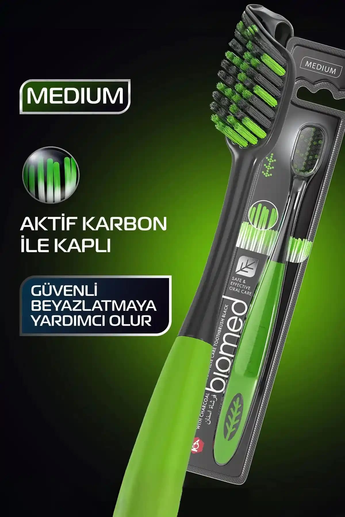 Biomed Siyah Diş Fırçası: Yuvarlatılmış Kıllar ve Aktif Karbon Kaplama ile Orta Sertlikte Tasarım Özellikleri