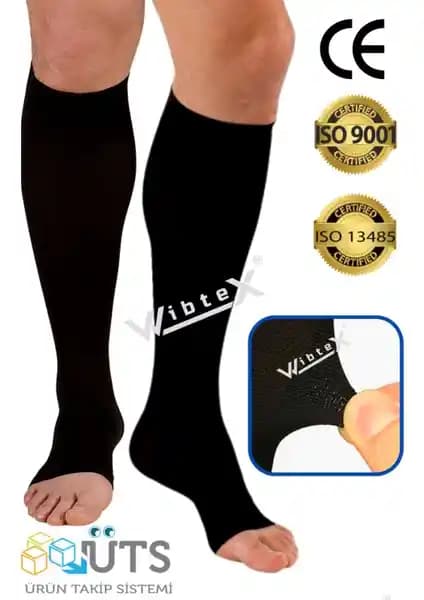 Burnu Açık Diz Altı Varis Çorabı: Orta Basınç, Çift Bacak, Siyah, Günlük Kullanım