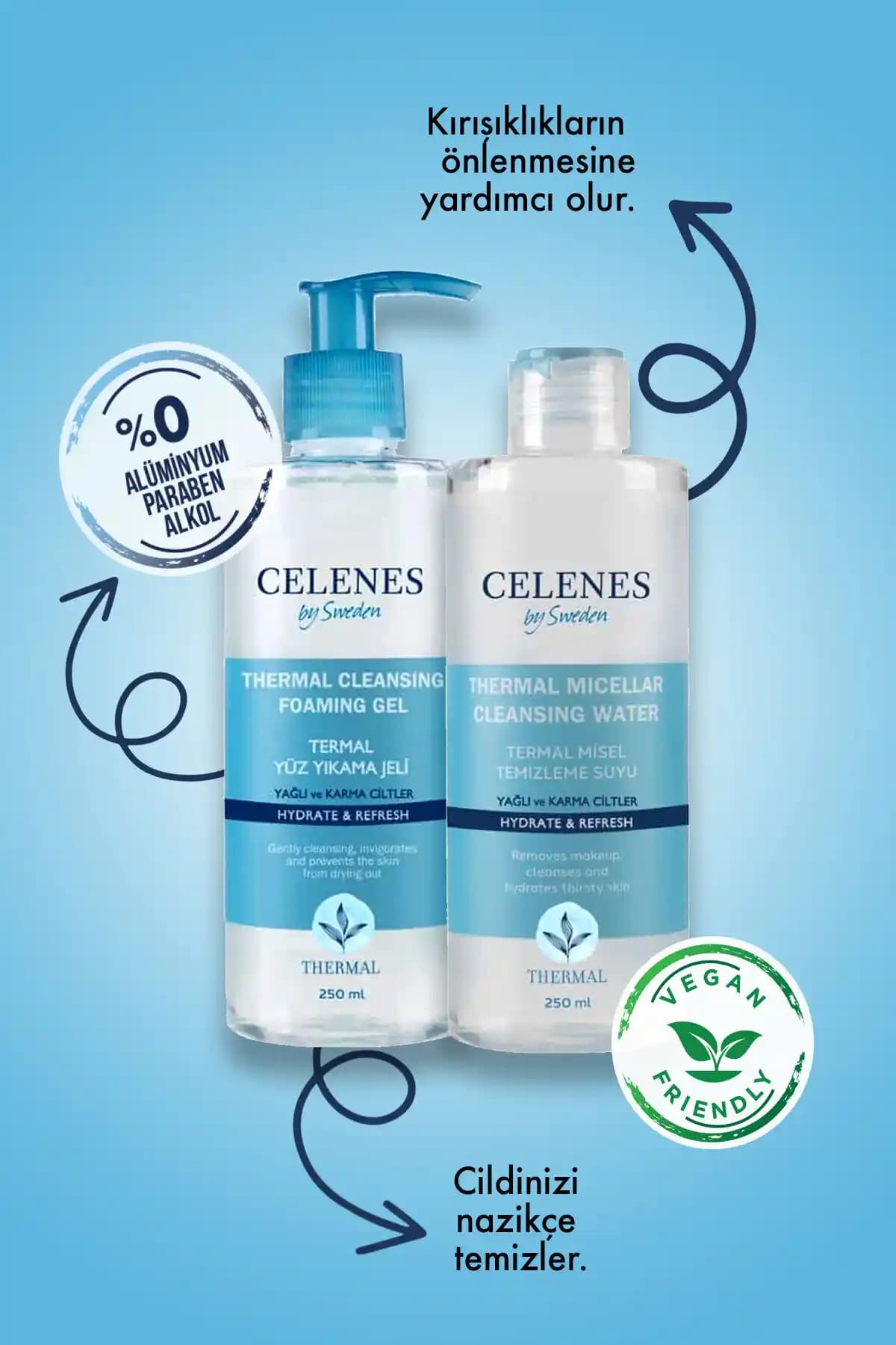 Celenes by Sweden Termal Yüz Temizlik Seti: Yağlı ve Karma Ciltler İçin İki Adımlı Temizlik