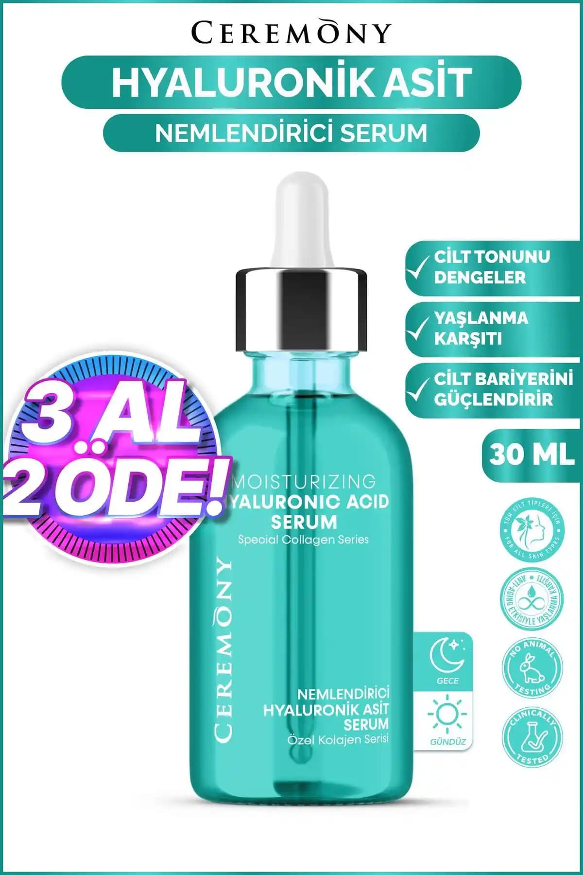 Ceremony Hyaluronik Asit Nemlendirici Serumu 30 ml – Derin Nem ve Dolgunluk İçin