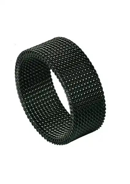 CHAVIN Siyah 316L Paslanmaz Çelik Esnek Örgü Yüzük – Uniseks, Hediye Kutulu ve Ölçü Teyidi