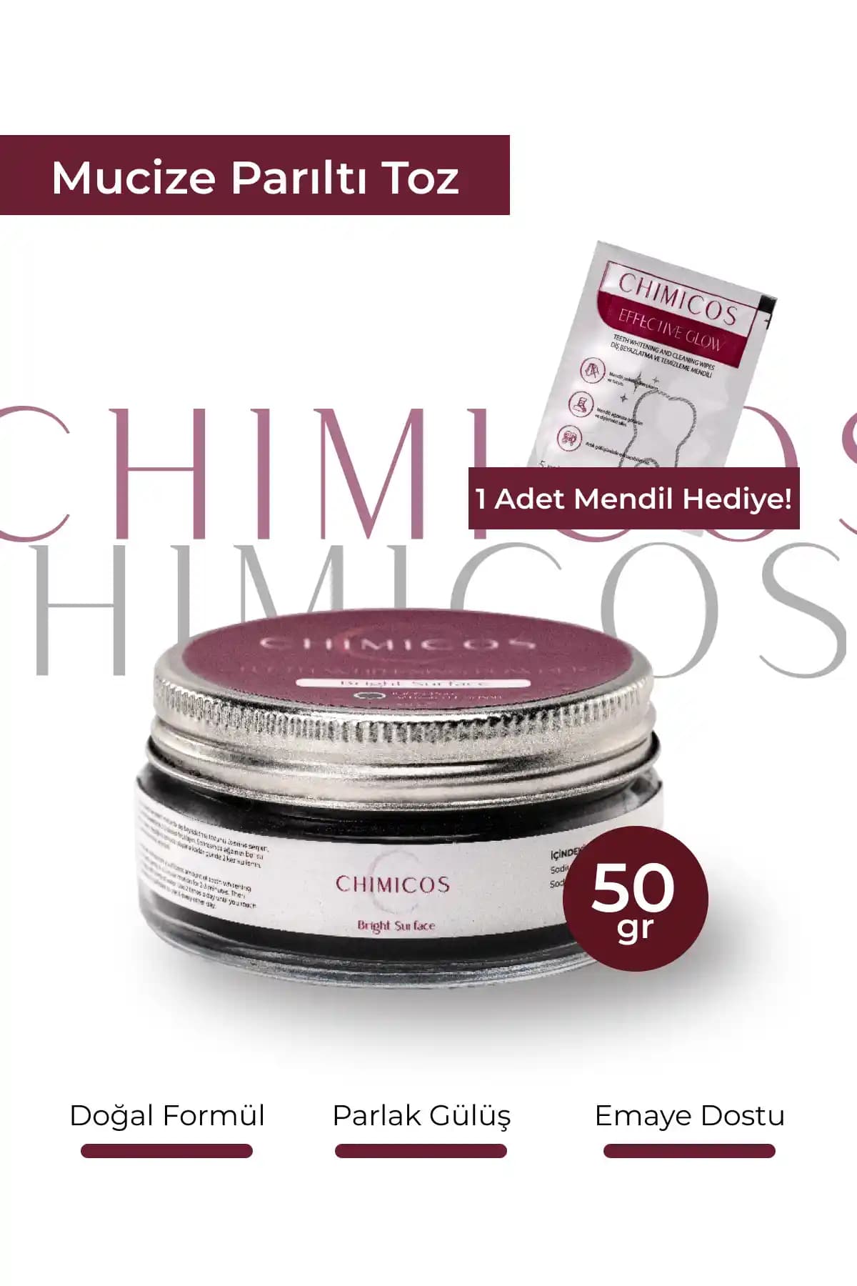 CHIMICOS Diş Beyazlatıcı Aktif Karbon Mucize Toz Günlük Ağız Bakımı ve Lekelerin Azalması