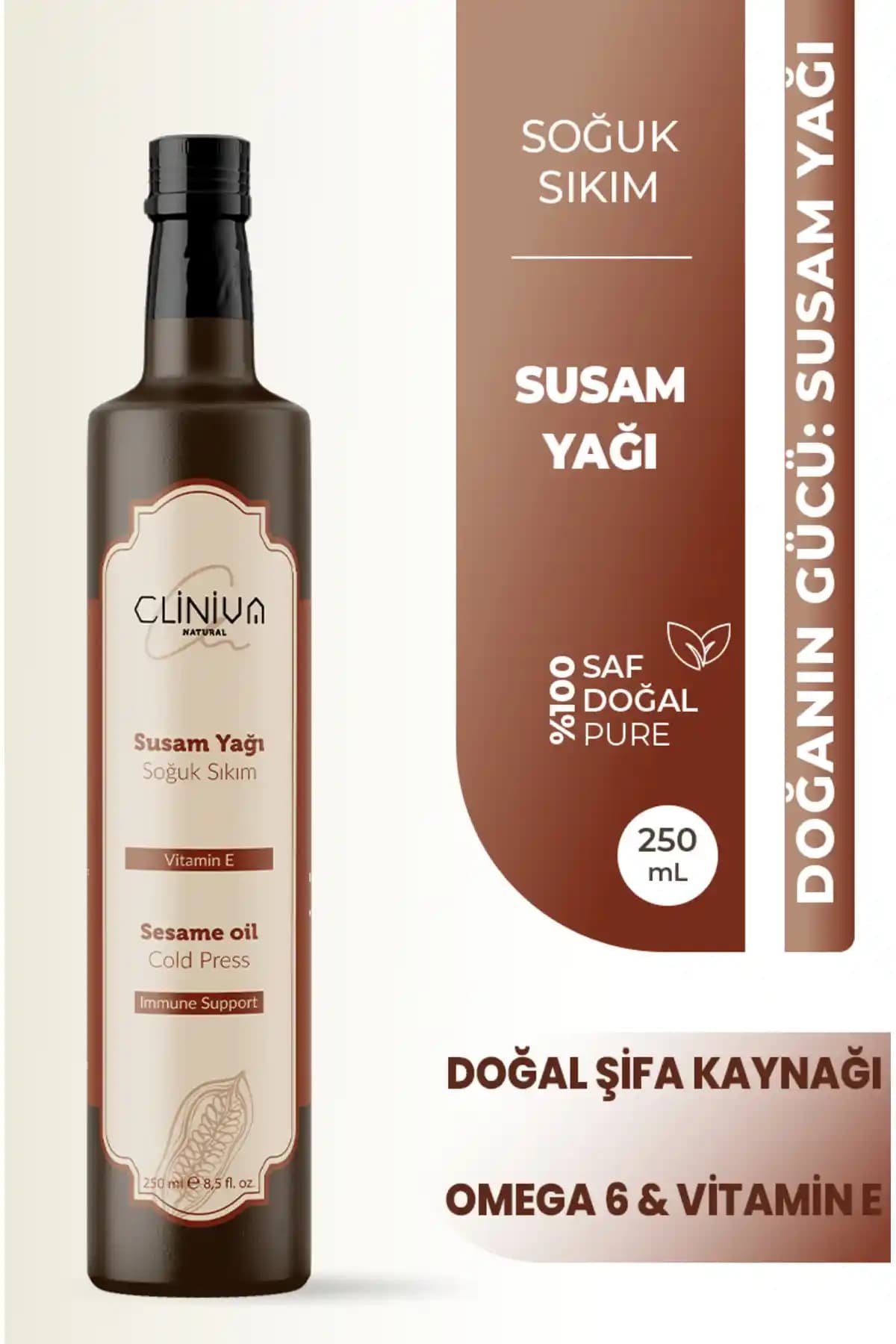 Cliniva Susam Yağı %100 Doğal Soğuk Sıkım 250 ml – Cilt, Bağışıklık ve Saç İçin Uygun