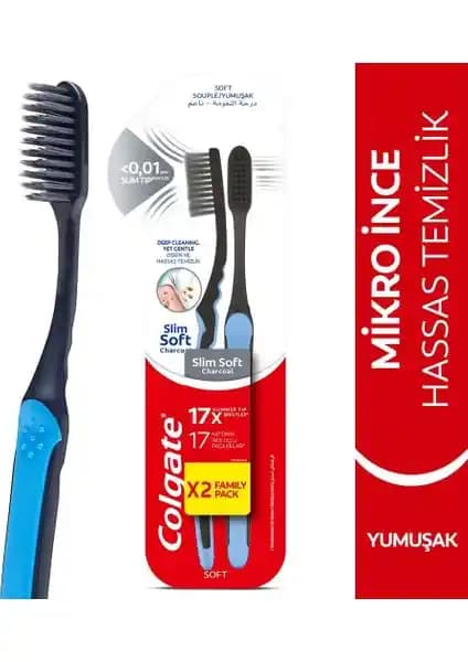 Colgate Mikro İnce Siyah Hassas Temizlik Yumuşak Diş Fırçası 1+1 Paketi: Derin Temizlik