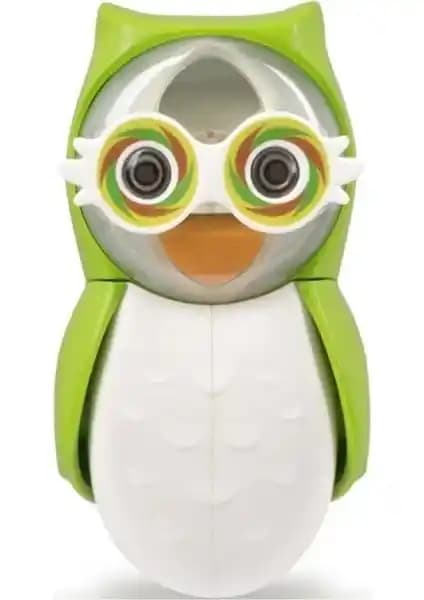 Flipper Diş Fırçası Saklama Kabı Baykuş Figürlü - Yeşil, Vakumlu Otomatik Kapak, Kum Saati