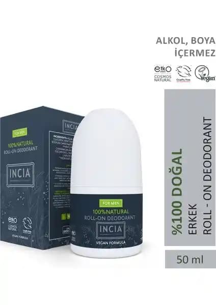 INCIA %100 Doğal Roll-On Deodorant Erkekler İçin Ter Kokusu Önleyici ve Leke Yapmayan