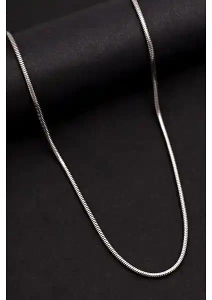 İtalyan İnce Yılan Paslanmaz Çelik Unisex Kolye 1 mm İnce Zincir, Taşsız, Hediye ECK58K