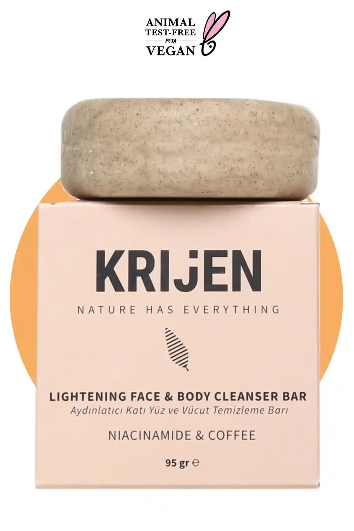 Krijen Niacinamide ve Kahve İçeren Yüz ve Vücut Temizleme Barı 95 g, Sülfatsız Formül