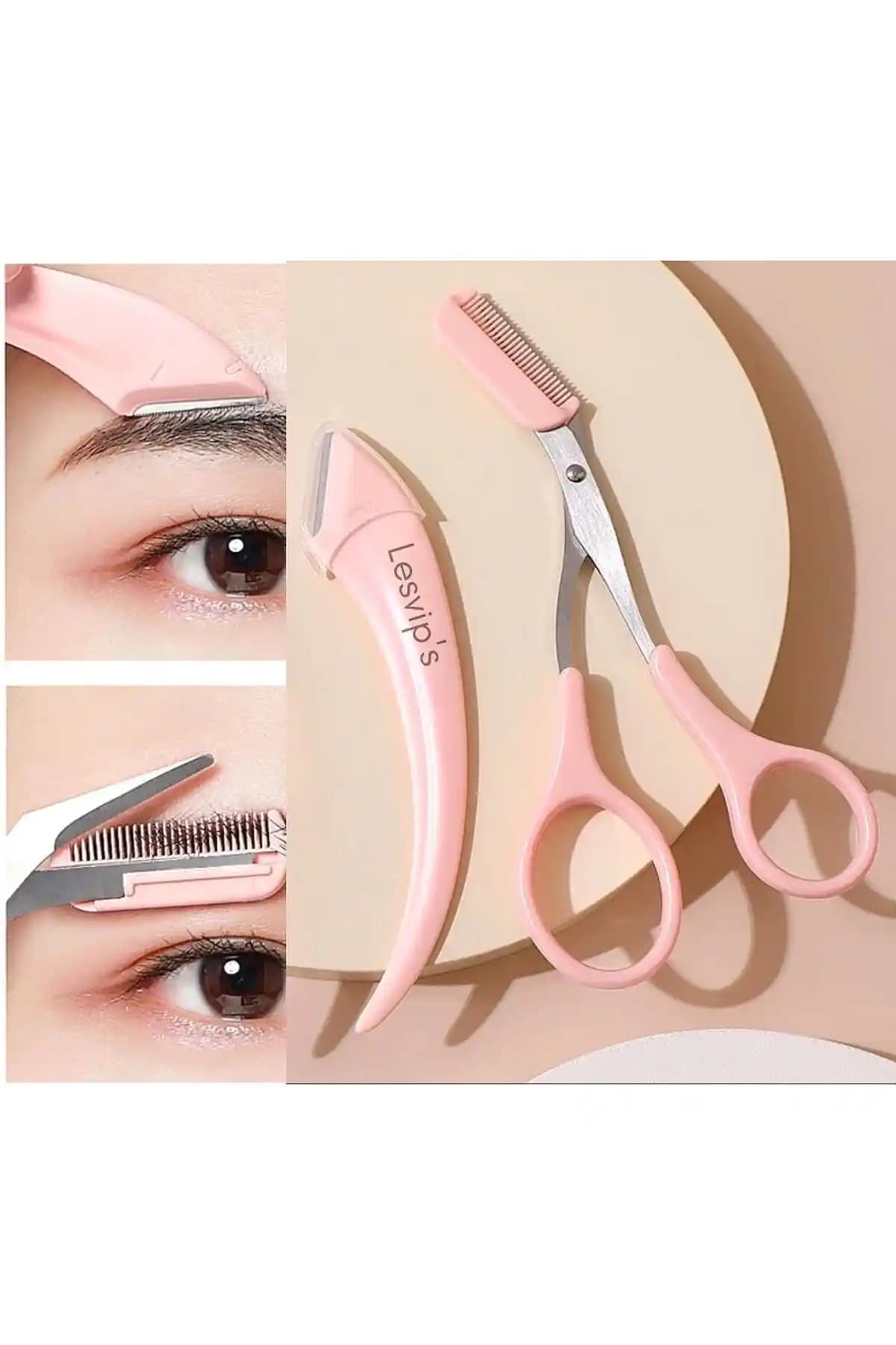 Lesvip Taraklı Kaş Makas ve Kaş Usturası Takımı: Evde Kaş Şekillendirme ve Tüy Alma Seti