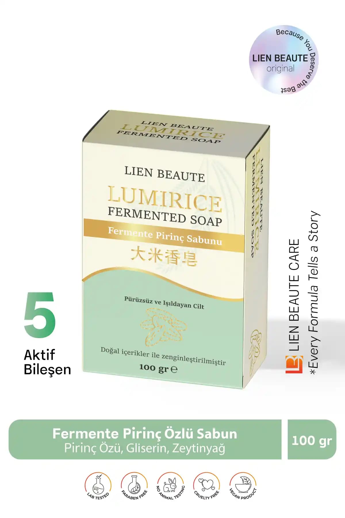 LIEN BEAUTE Fermente Pirinç Özlü Sabun: Cilt Temizliği, Aydınlatma ve Renk Eşitleme