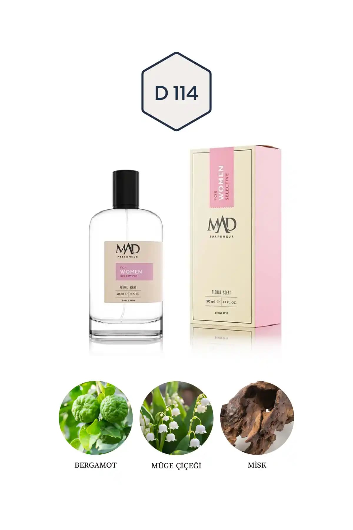 Mad D114 Selective Kadın Parfüm 50 ml EDP Türkiye Menşei Aromatik Çiçeksi Koku