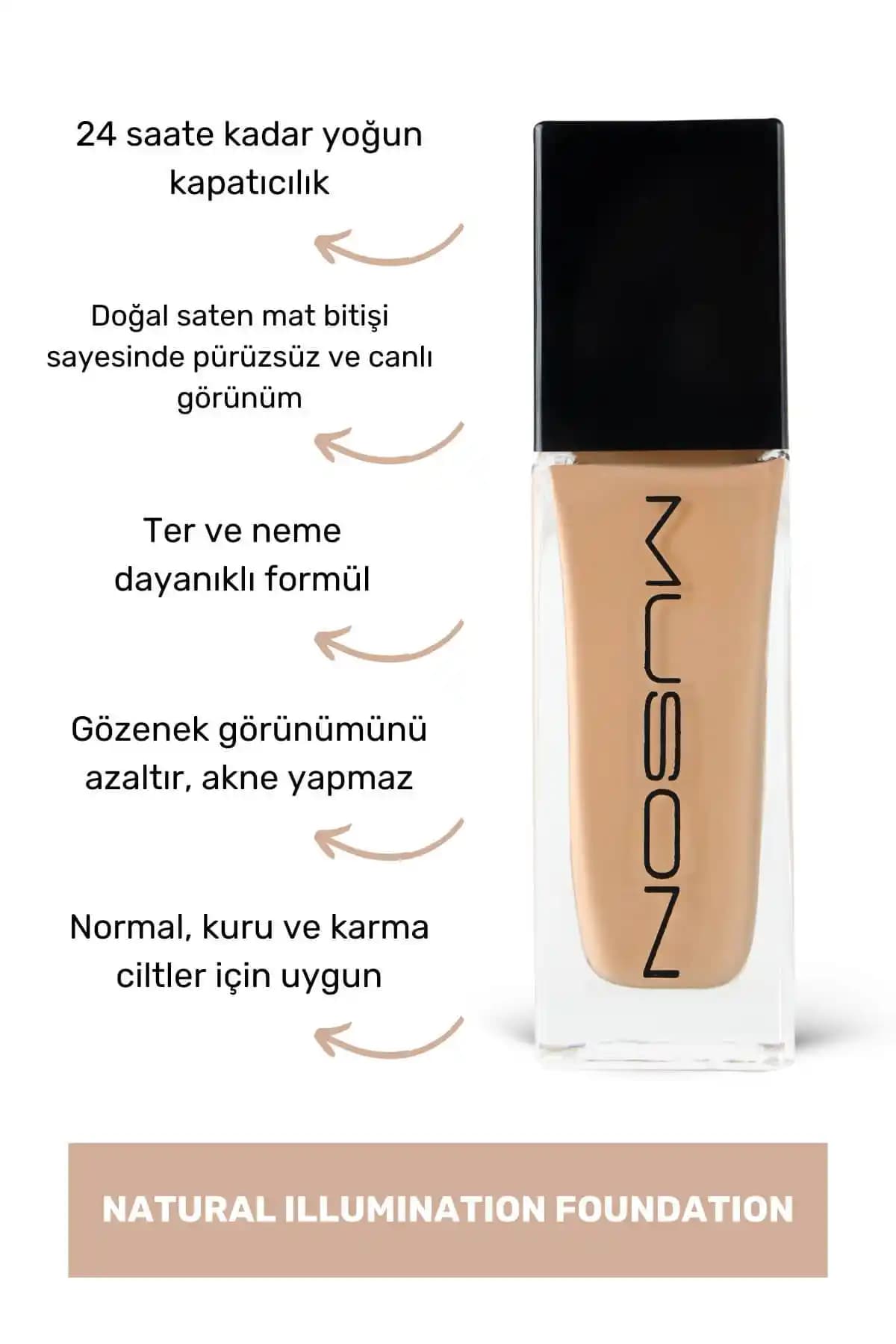 Muson Natural Illumination Foundation Dark Ton: Yüksek Kapatıcılık, Kadife Saten Bitiş ve Uzun Süreli Dağılım