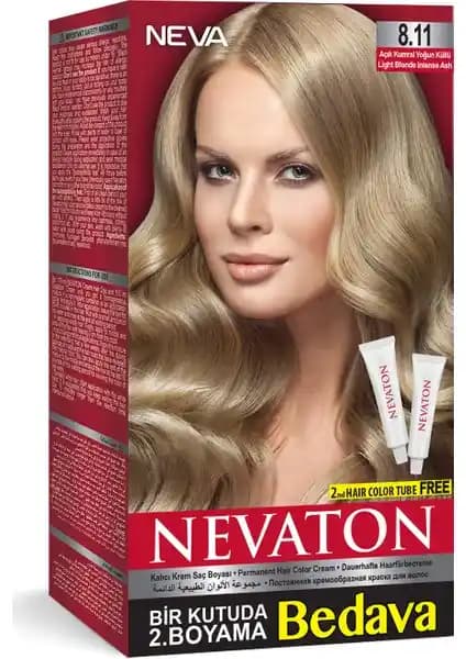 Nevaton Set Boya 8.11: Krem formunda kalıcı renk, nemli saça ipeksi parlaklık ve iki seçenekli paket
