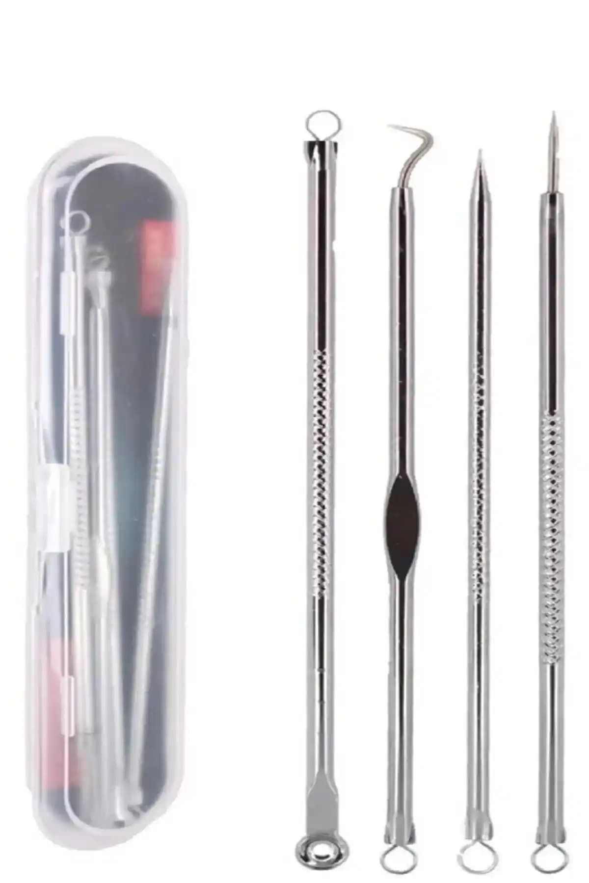 Paslanmaz Çelik Dört Parçalı Komedon Temizleyici Takım: Siyah Nokta ve Akne Müdahalesi