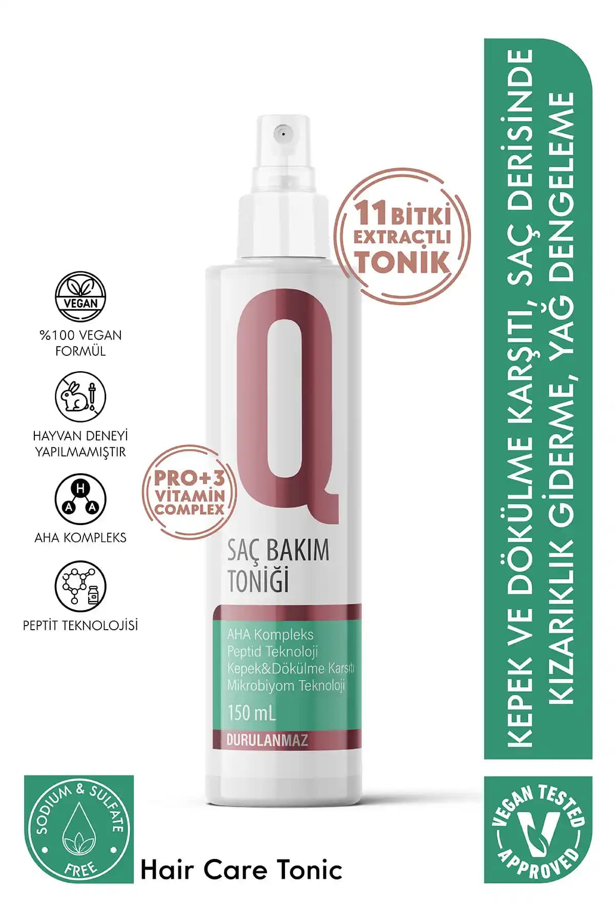 QUR Vegan Saç Toniği: Kepek Dökülme Karşıtı Saç Derisi Bakımı ve Folikül Desteği