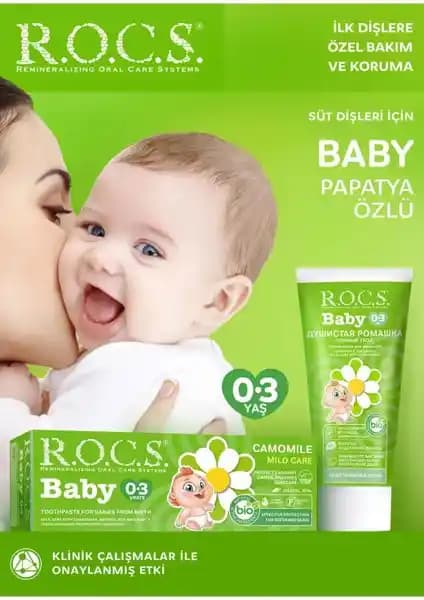 R.O.C.S. Bebekler İçin Papatya Özlü Hassas Diş Macunu; Doğal, Florürsüz ve BPA İçermez
