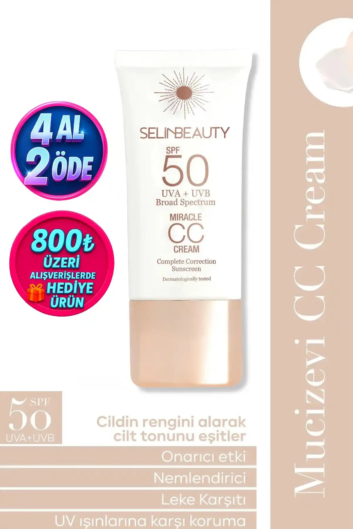 SelinBeauty Miracle CC Krem 50 ml SPF50+ ile Cilt Tonunu Dengeler ve Güneş Koruması Sağlar