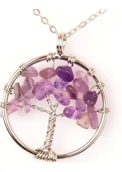 Taş Sandığı Ametist Taşı Hayat Ağacı Kolye: Doğal Zarafet ve Sembolik Tasarım